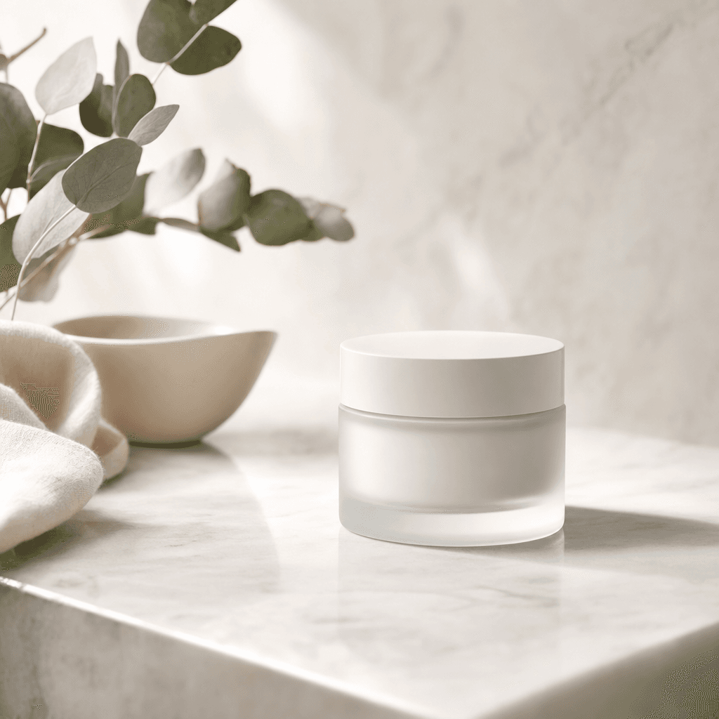 Slow Repair squalane and ceramide night balm in a low-profile glass jar on linen